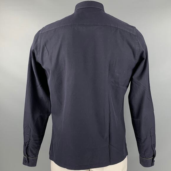 L.Y ADAMS Size L Navy Green Contrast Trim Cotton Long Sleeve Shirt - Picture 4 of 7